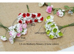 Mulberry paper Flower (2 tone colors) on wire - 1.5 cm - Pack of 10